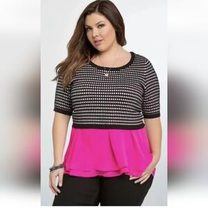 NWT Torrid Cropped Jacquard Knit Sweater Womens 2X Black White Polka Dot Short